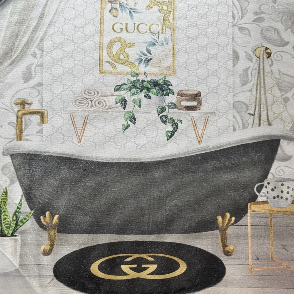 Luxurious Bathroom Art Set in Black and Gold Framed